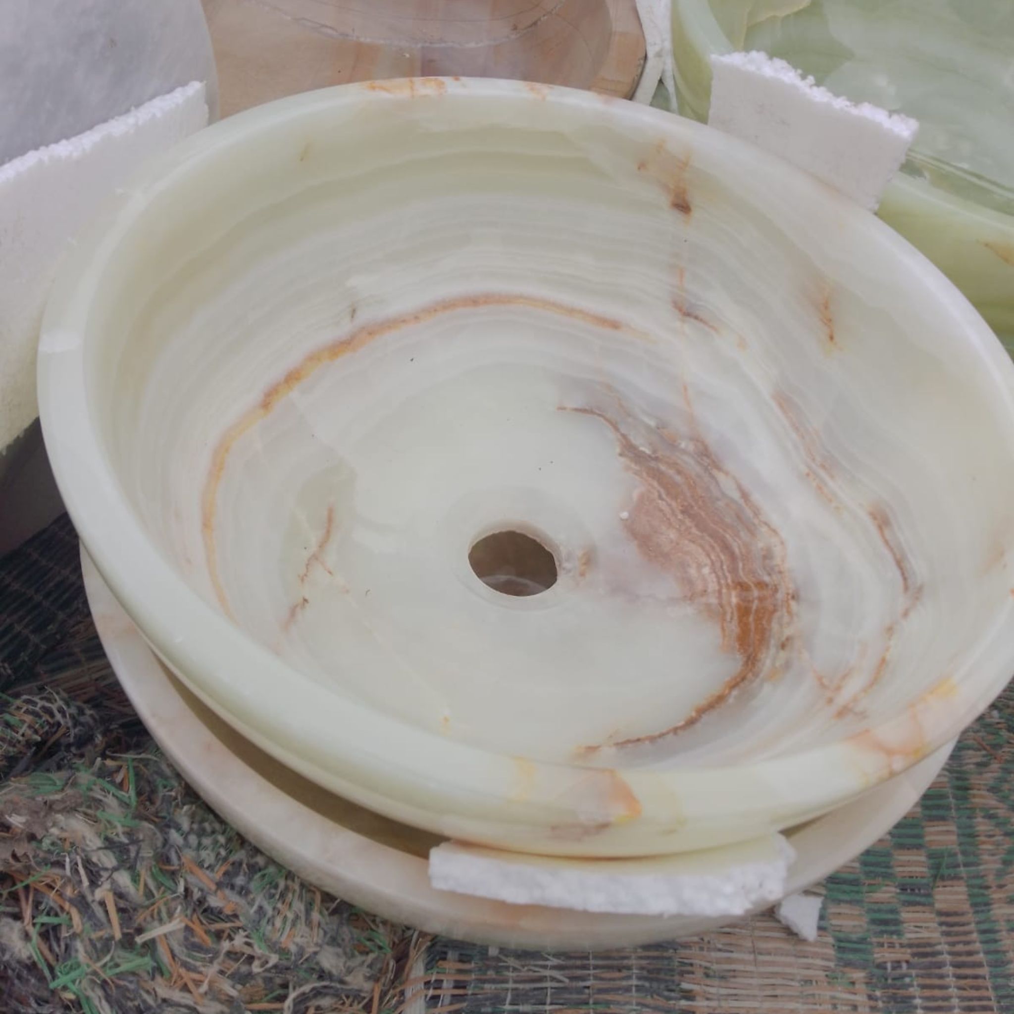 White Onyx Round Vessel Sink