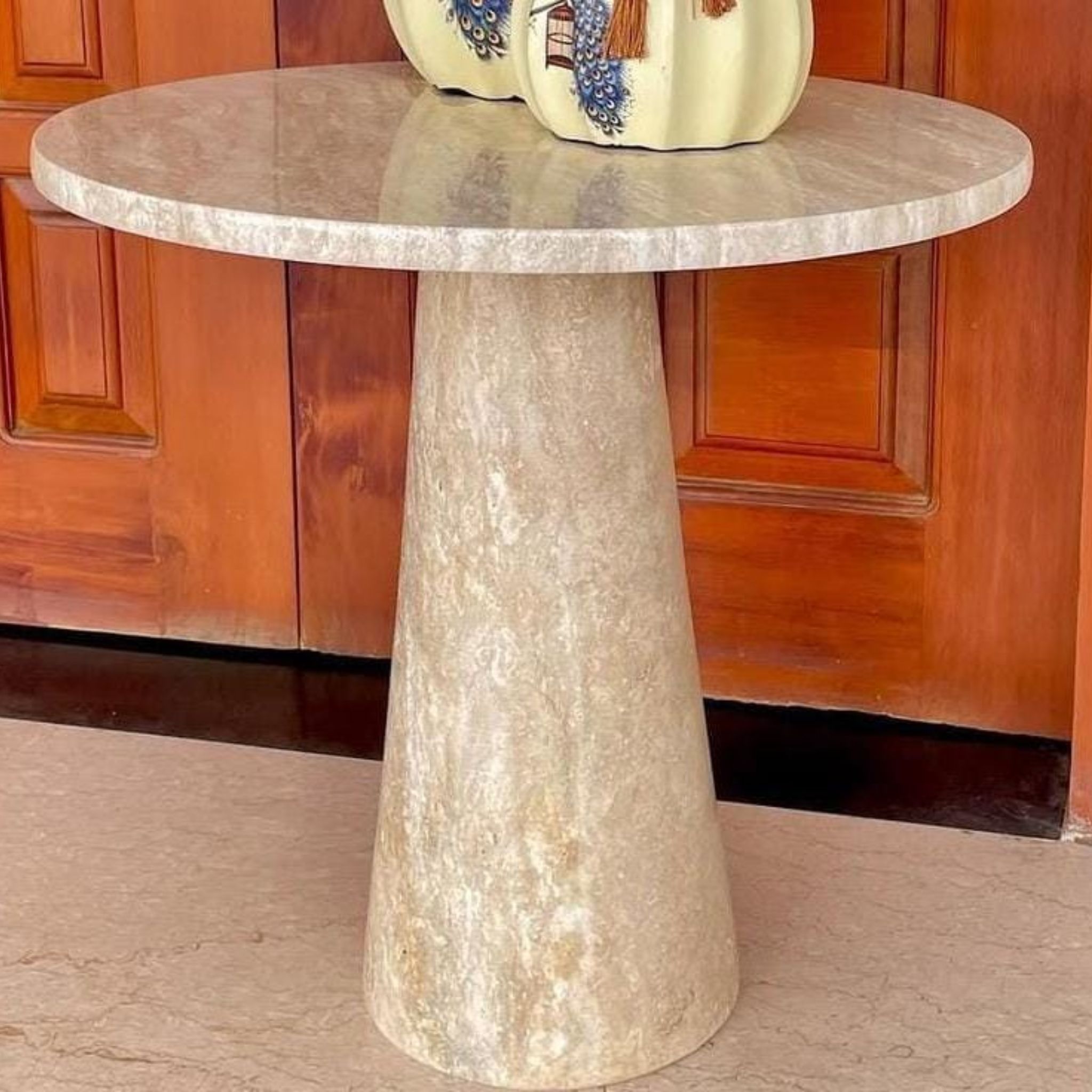 Beige Marble Pedestal Table