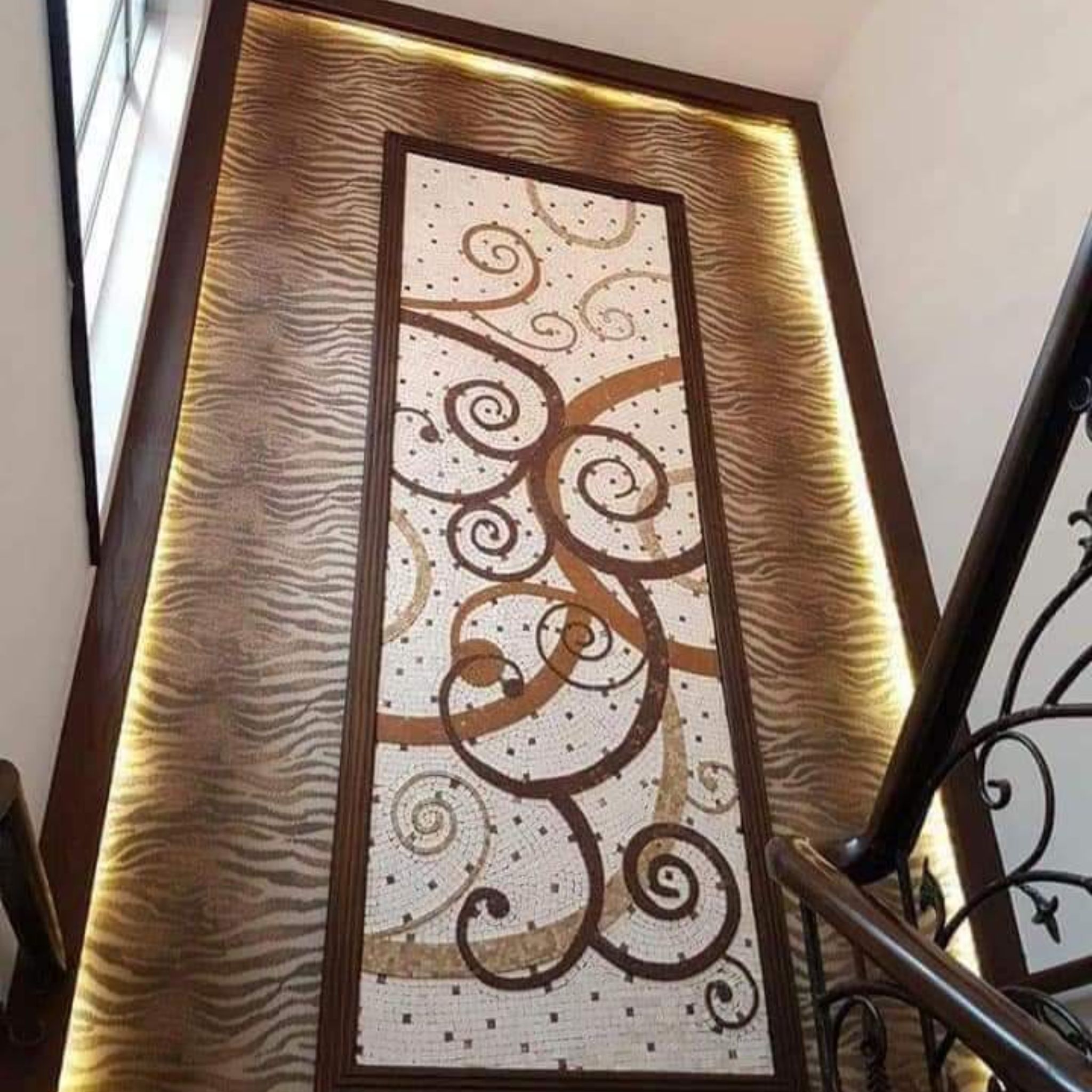 Spiral Scroll Marble Mosaic Feature Wall